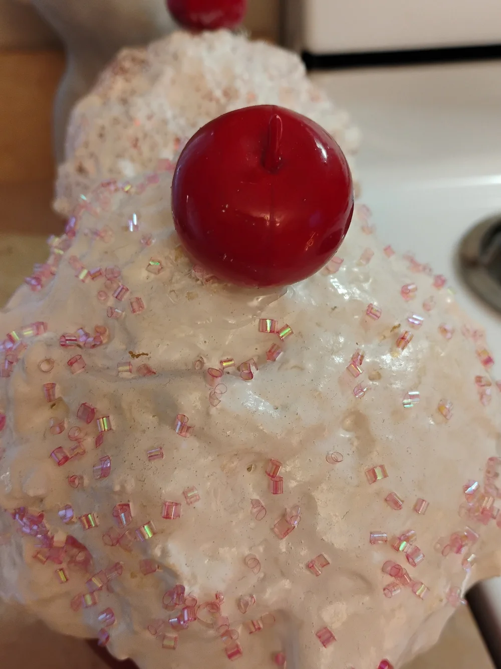 Red Faux Cupcake Table Decor with White Frosting -